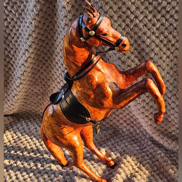 Vintage Hand Crafted Leather Wrapped Horse Figurine Statue - Picture 3 of 11